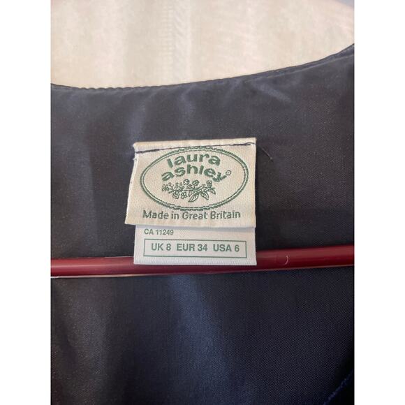 Laura Ashley Blue Velvet Shawl Collar Pearl Button Front Size 6 Vintage Dress - Picture 3 of 11